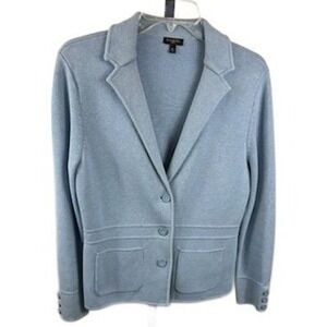 Talbots Sweater Blazer Jacket Women's Size Medium Petite Blue Knit Button PM